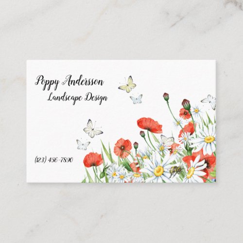 Poppies Wildflowers Butterflies Business Card