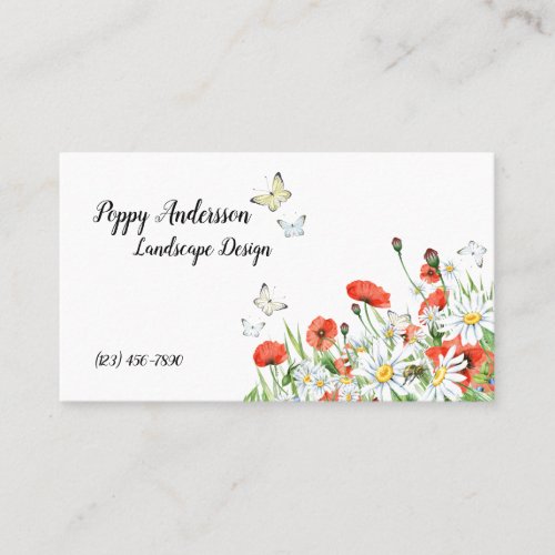 Poppies Wildflowers Butterflies Business Card