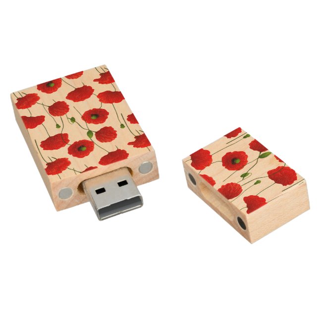 Poppies Wood USB Flash Drive (Angled)
