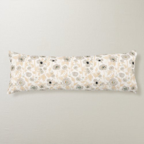 Poppies Yellow Gold Gray Blue Watercolor Body Pillow