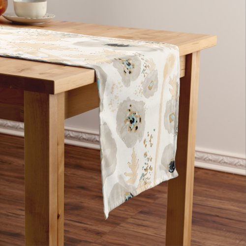 Poppies Yellow Gray Watercolor Floral Short Table Runner