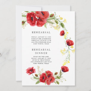 Poppies & Yellow Wildflower Colorful Rehearsal Invitation