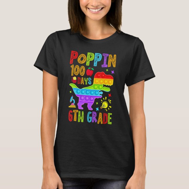 Poppin 100 Days 6th Grade Primary School Dino Kid  T-Shirt (Front)