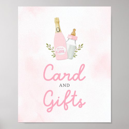 Poppin Bottles Girl Baby Shower Cards and Gifts Poster