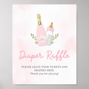 Poppin Bottles Girl Baby Shower Diaper Raffle Sign