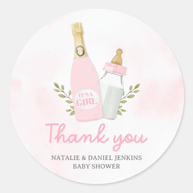 Poppin Bottles Girl Baby Shower Favor Classic Round Sticker (Front)