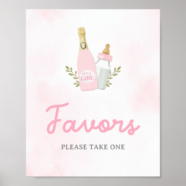 Poppin Bottles Girl Baby Shower Favors Sign (Front)