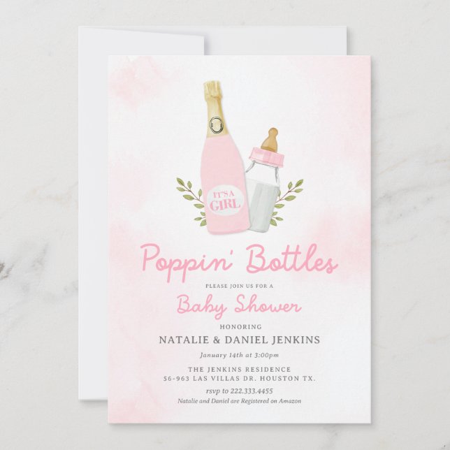 Poppin Bottles Girl Baby Shower Invitation (Front)