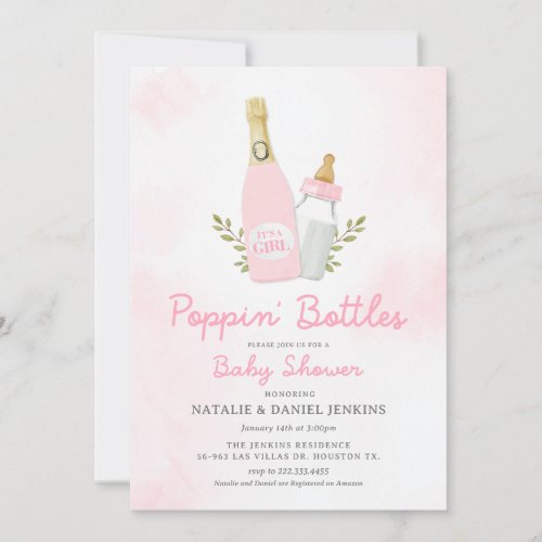 Poppin Bottles Girl Baby Shower Invitation