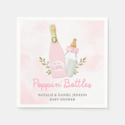 Poppin Bottles Girl Baby Shower Pink Paper Napkins