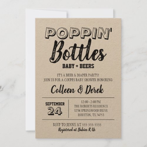 Poppin Bottles Kraft Baby Shower Invitation 