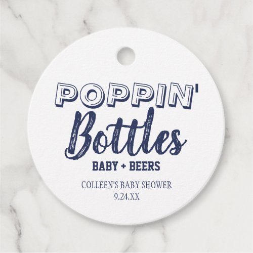 Poppin Bottles Navy Blue Baby Shower Favor Tags