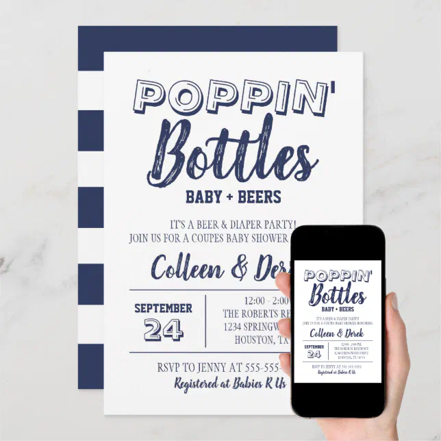 Poppin' Bottles Navy Blue Baby Shower Invitation Zazzle