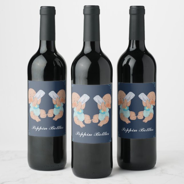 Poppin' Bottles Twins Wine Label (Bottles)