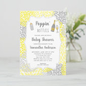 Poppin' Bottles Yellow Gray Floral Baby Shower Invitation (Standing Front)