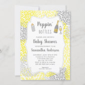 Poppin' Bottles Yellow Gray Floral Baby Shower Invitation (Front)