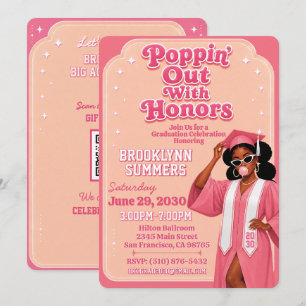 Poppin Out With Honors Pink Bubblegum Graduation Invitation