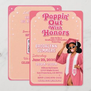 Poppin Out With Honors Pink Bubblegum Graduation Invitation