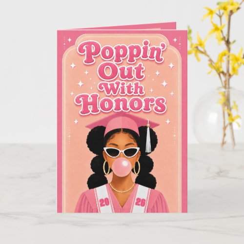 Poppin’ Out With Honors Pink Light Brown Grad Girl Card