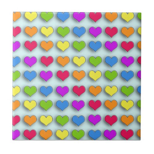 Poppin Retro Hearts Ceramic Tile