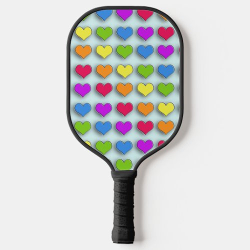 Poppin Retro Hearts Fun Rainbow Pattern Pickleball Paddle