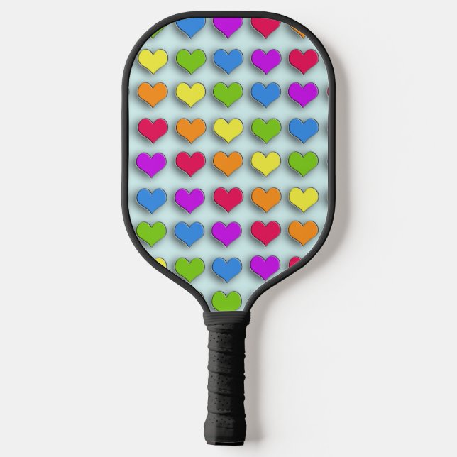 Poppin Retro Hearts Fun Rainbow Pattern Pickleball Paddle (Back)