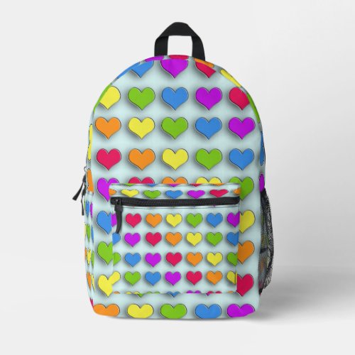 Poppin Retro Hearts Fun Rainbow Pattern Printed Backpack