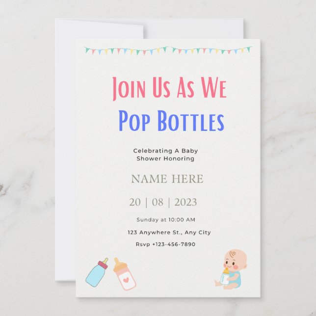 Popping Bottles Baby Shower Gender Neutral  Invitation (Front)