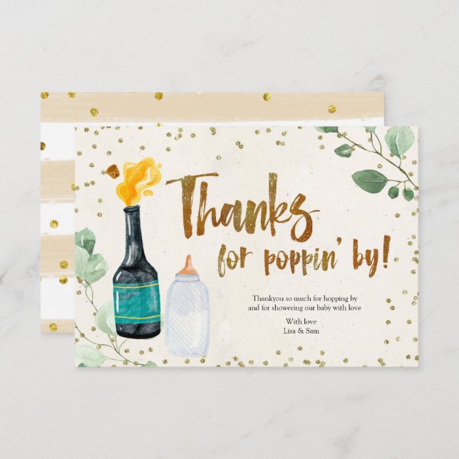 Popping Bottles Baby Shower Sticker Thank You Card (Front/Back)