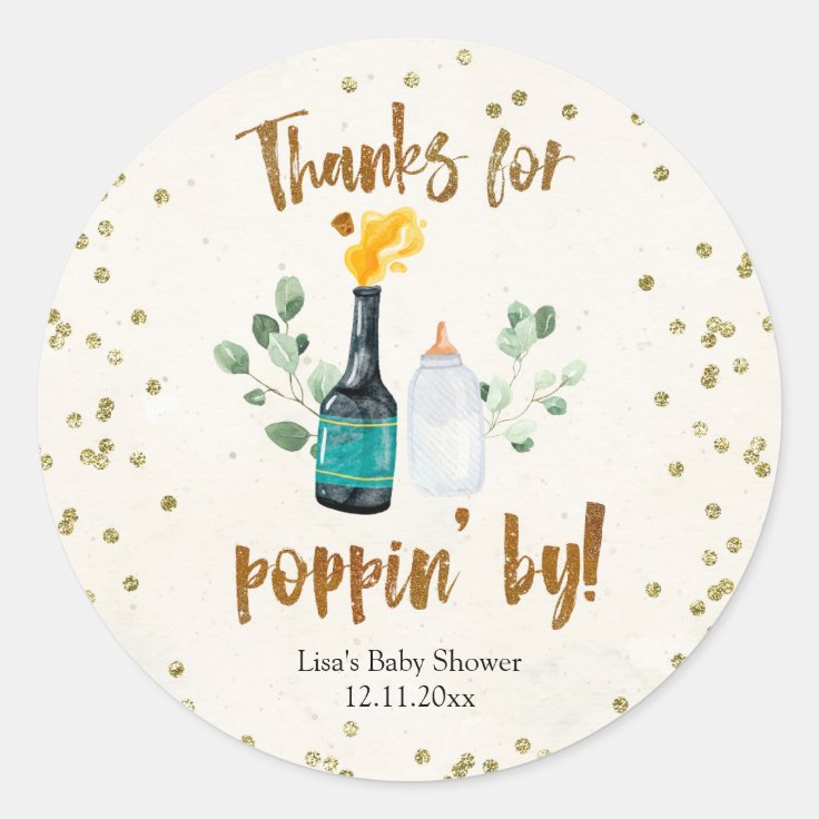 Popping Bottles Baby Shower Thank You sticker Zazzle