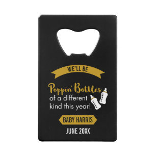 Popping Bottles Happy New Year Baby Announcement Credit Card Bottle Opener