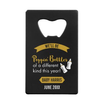Popping Bottles Happy New Year Baby Announcement Credit Card Bottle Opener by INAVstudio at Zazzle