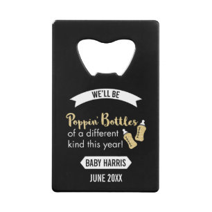 Popping Bottles Happy New Year Baby Announcement Credit Card Bottle Opener