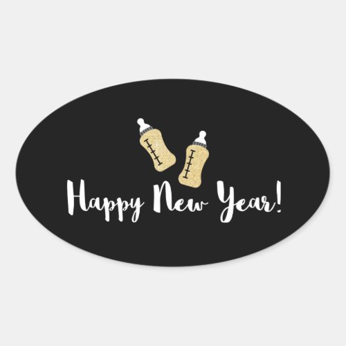 Popping Bottles Happy New Year Baby Announcement Oval Sticker