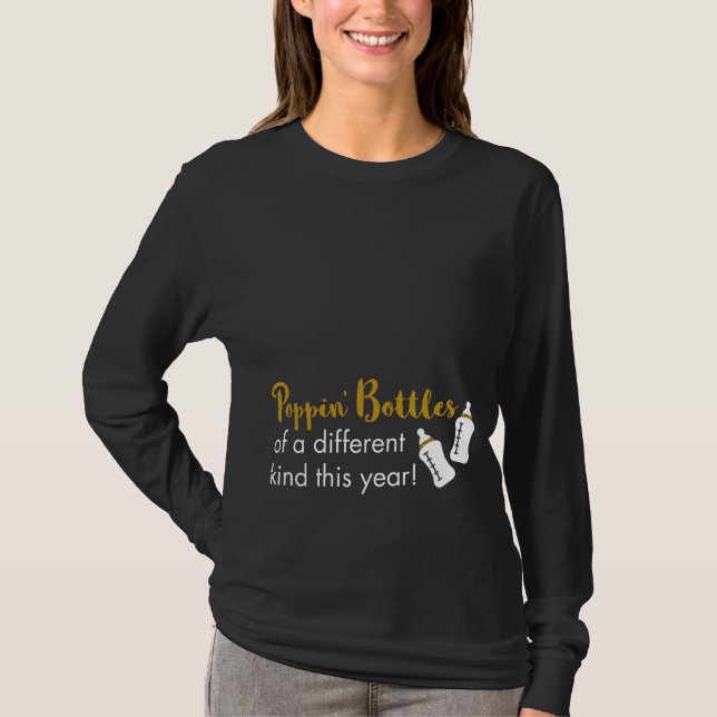 Popping Bottles Happy New Year Baby Announcement T-Shirt (Front)