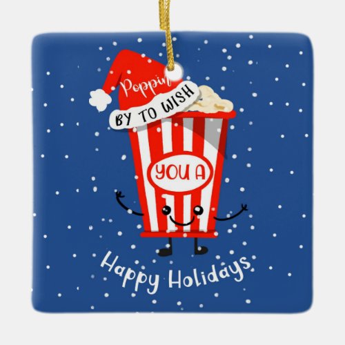 popping by to wish you a happy holidays card ceramic ornament
