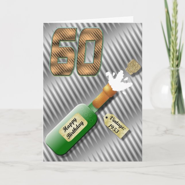 Popping Champagne Bottle 60th Birthday Card (Front)