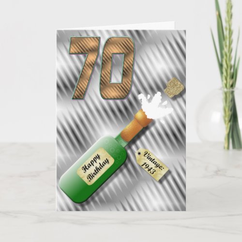 Popping Champagne Bottle 70th Birthday Card