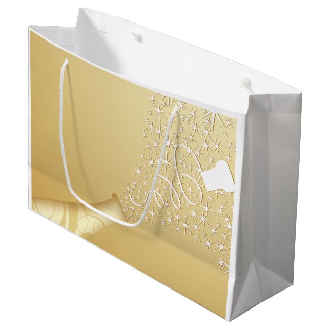 Popping Champagne  in Gold Large Gift Bag (Front Angled)