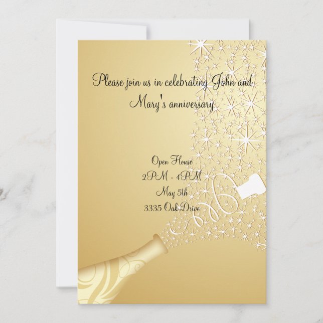 Popping Champagne Invitation in Gold (Front)