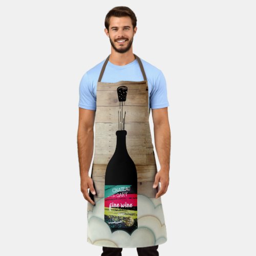 Popping wine cork personalized wine label kitchen apron