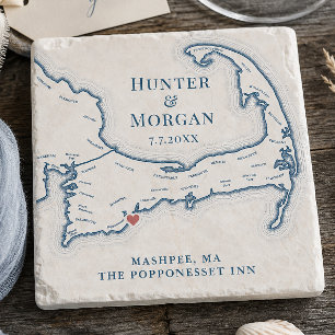 Popponesset Inn Wedding Favor Cape Cod Map Stone Coaster