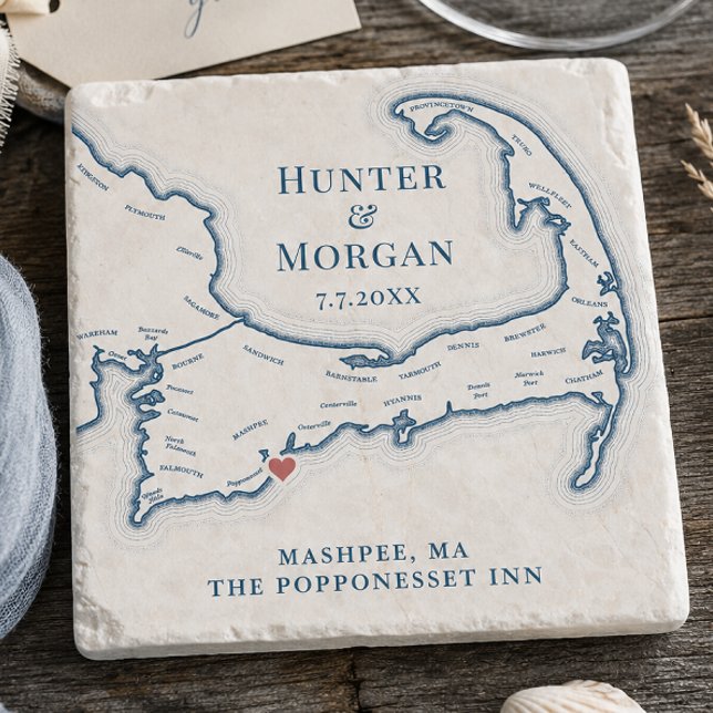 Popponesset Inn Wedding Favor Cape Cod Map Stone Coaster (Popponesset Inn Wedding Favor Cape Cod Map Stone Coaster Gift by Coastal Map Designs.png)