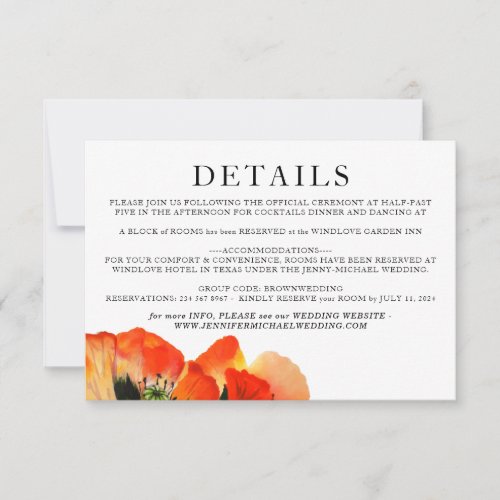 Poppy Accommodation Details Greenery Wedding RSVP Card