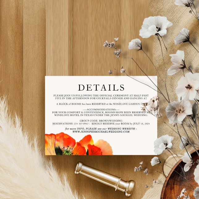 Poppy Accommodation Details Greenery Wedding RSVP Card (Creator Uploaded)