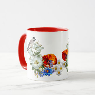 poppy and bird mug
