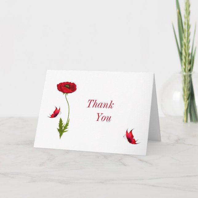Poppy and Butterfly Folded Thank You Card (Front)