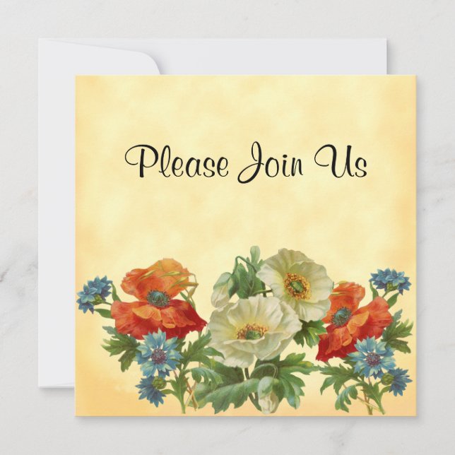 Poppy and Cornflowers Custom Floral Invitations (Front)