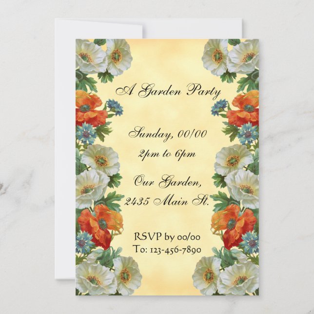 Poppy and Cornflowers Custom Floral Invitations (Back)