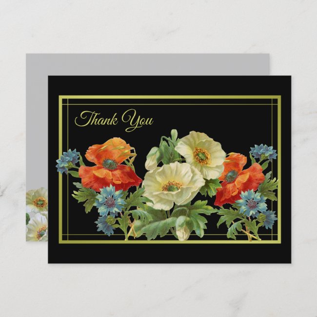 Poppy and Cornflowers Thank You Editable Floral